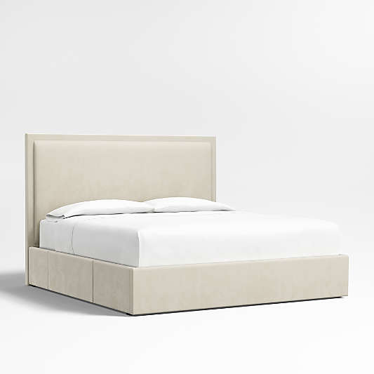 Meraux 56" Beige Upholstered King Headboard with Storage Bed Base