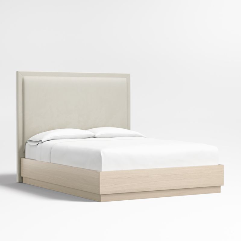 Meraux 56" Beige Upholstered King Headboard with Batten White Oak Bed Base - image 0 of 6