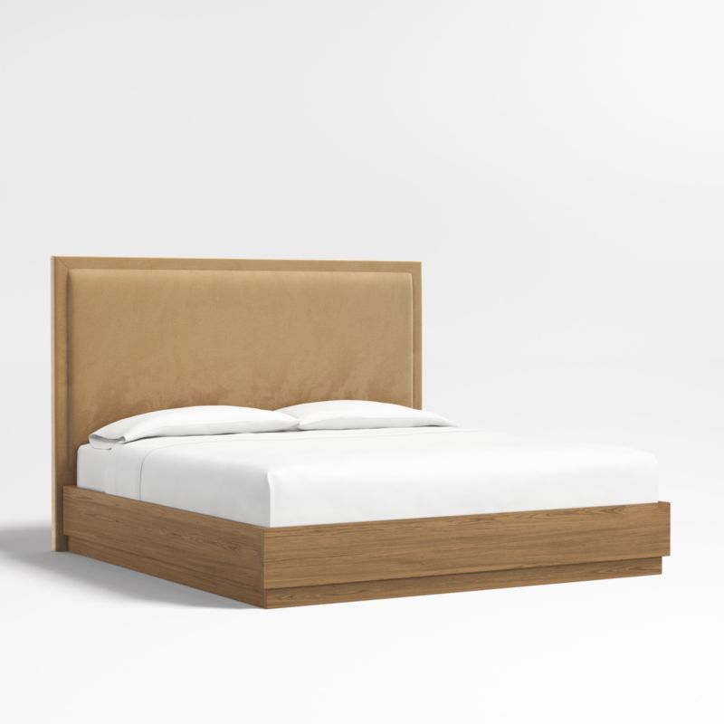 Meraux 56" Camel Brown Upholstered King Headboard with Batten Brown Oak Bed Base - image 0 of 5