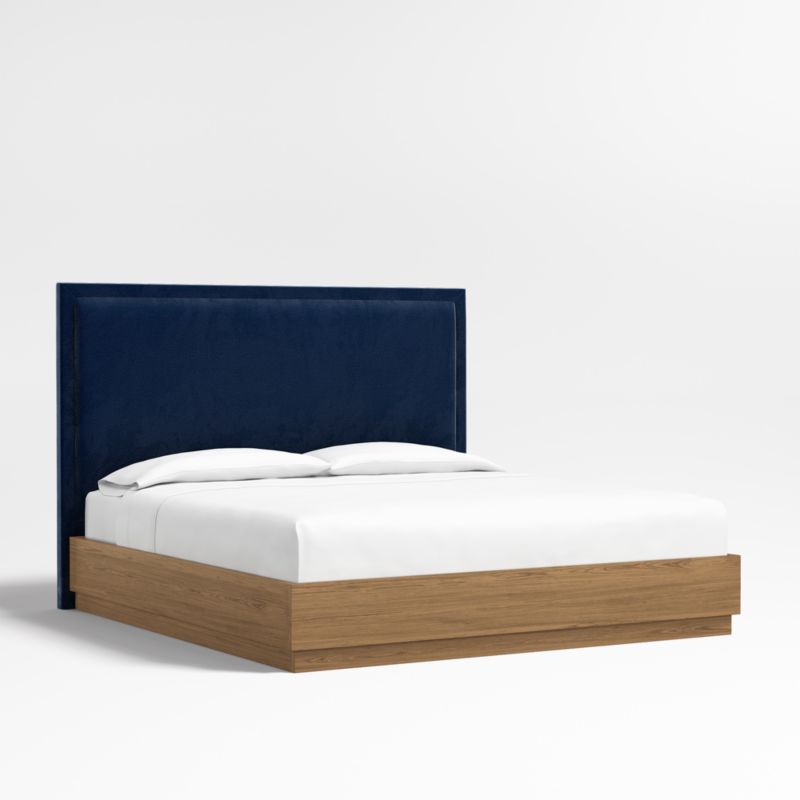 Meraux 56" Navy King Upholstered Headboard with Batten Oak Bed Base