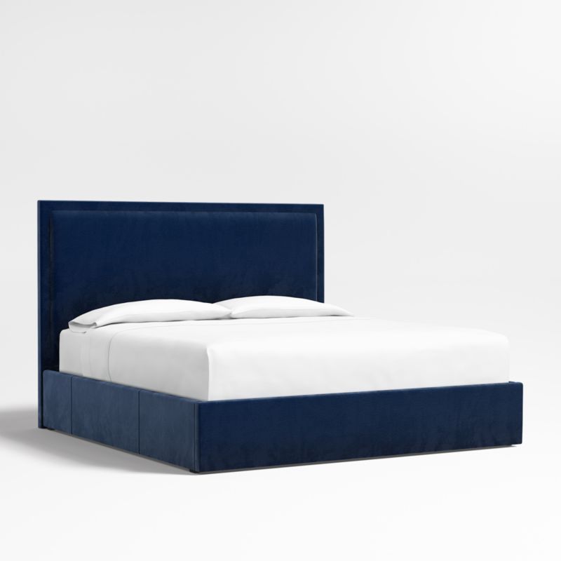 Meraux 56" Navy King Upholstered Headboard with Storage Bed Base