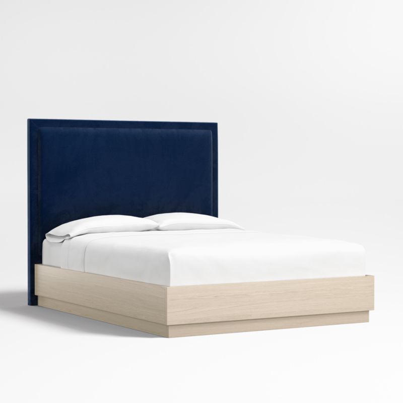 Meraux 56" Navy Queen Upholstered Headboard with Batten White Oak Bed Base - image 0 of 4