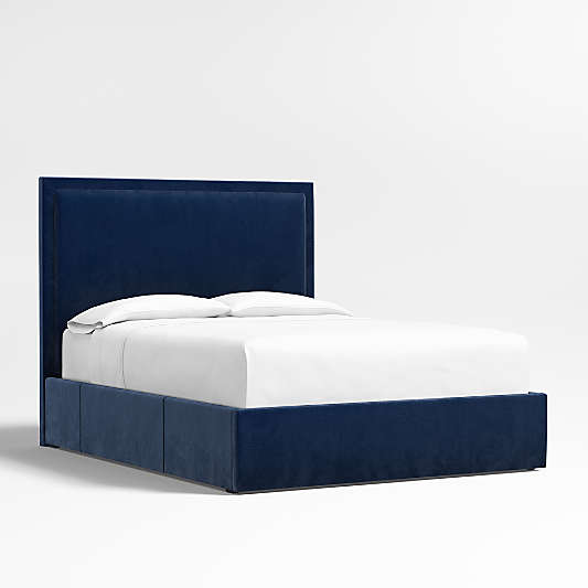 Meraux 56" Navy Queen Upholstered Headboard with Storage Bed Base