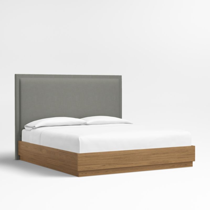 Meraux 56" Graphite Grey Upholstered King Headboard with Batten Brown Oak Bed Base - image 0 of 5