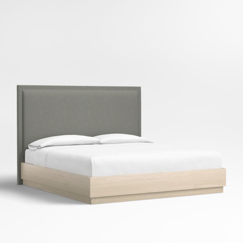 Meraux 56" Graphite Grey Upholstered King Headboard with Batten Oak Bed Base