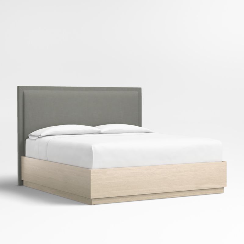 Meraux 56" Graphite Grey Upholstered King Headboard with Batten Oak Storage Bed Base