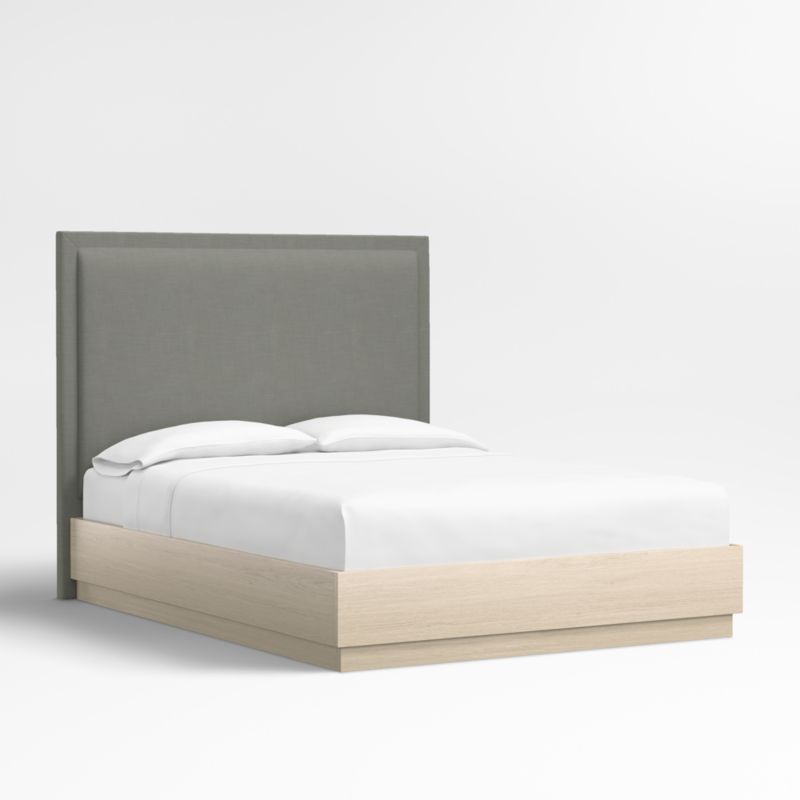 Meraux 56" Graphite Grey Upholstered King Headboard with Batten Oak Bed Base