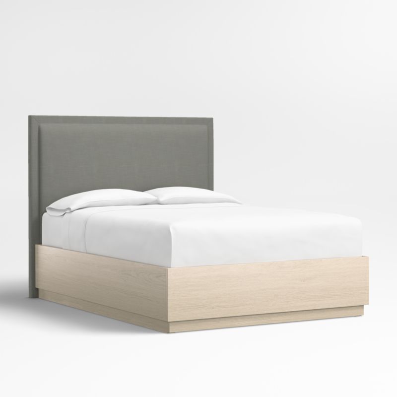 Meraux 56" Graphite Grey Upholstered King Headboard with Batten Oak Storage Bed Base
