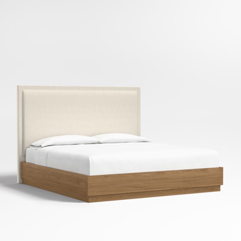 Meraux 56" Ivory Upholstered King Headboard with Batten Brown Oak Bed Base - image 0 of 5