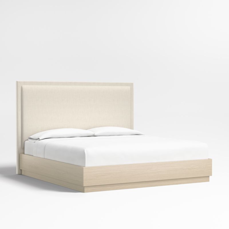 Meraux 56" Ivory Upholstered King Headboard with Batten White Oak Bed Base - image 0 of 4