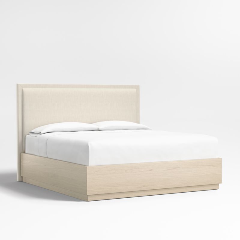 Meraux 56" Ivory Upholstered King Headboard with Batten White Oak Storage Bed Base - image 0 of 6