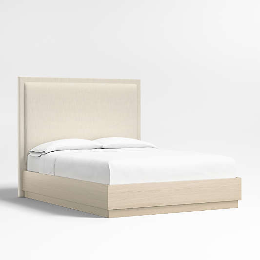 Meraux 56" Ivory Upholstered Queen Headboard with Batten White Oak Bed Base