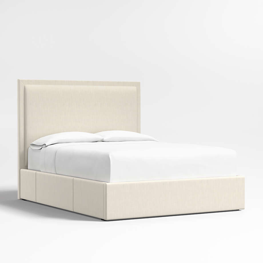 Meraux 56" Linen Ivory Upholstered Queen Headboard with Storage Bed Base + Reviews Crate & Barrel
