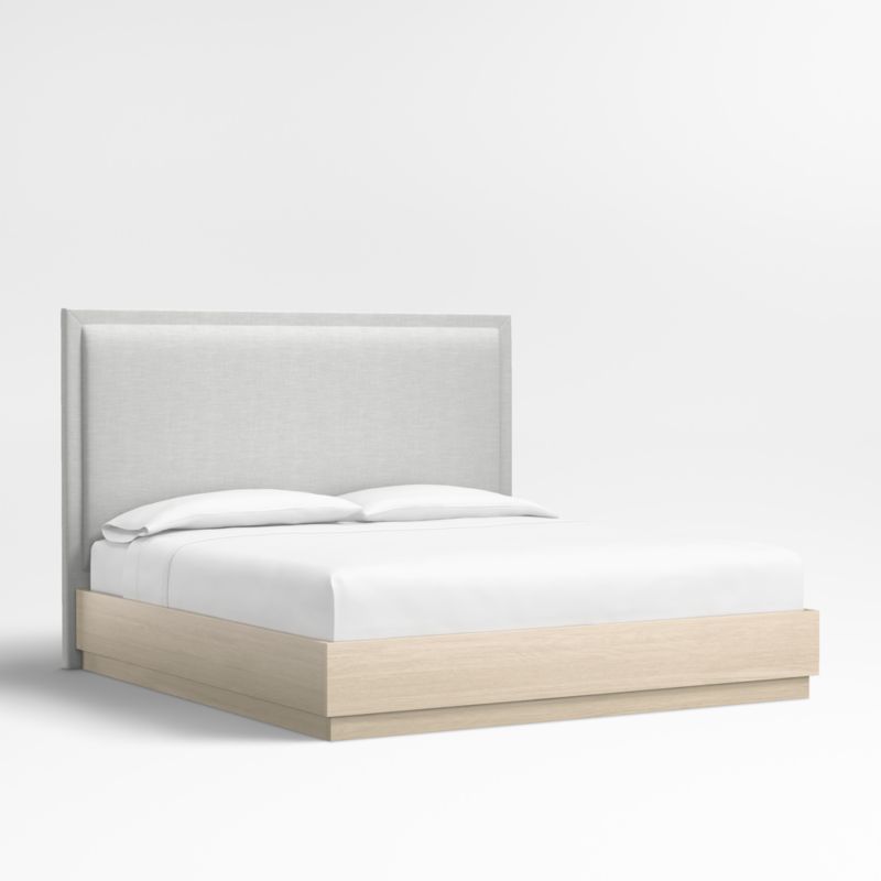 Meraux 56" Oyster Grey Upholstered King Headboard with Batten White Oak Bed Base - image 0 of 5