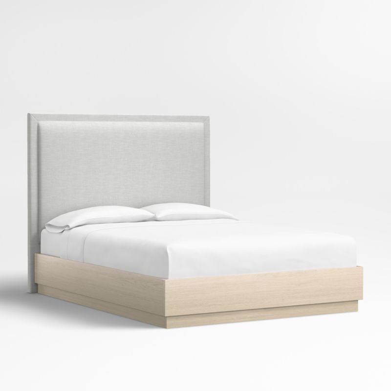 Meraux 56" Oyster Grey Upholstered King Headboard with Batten White Oak Bed Base - image 2 of 5