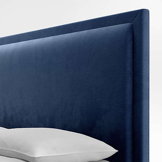 Meraux 56" Navy King Upholstered Headboard with Batten White Oak Storage Bed Base