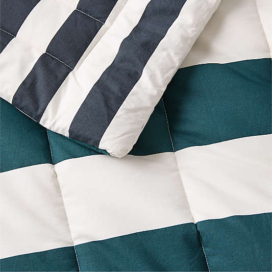 Match Point Deep Jade Stripe Reversible Organic Cotton Kids Quilt by Venus Williams