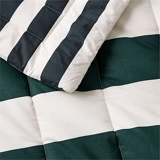 Match Point Deep Jade Stripe Reversible Organic Cotton Kids Quilt by Venus Williams