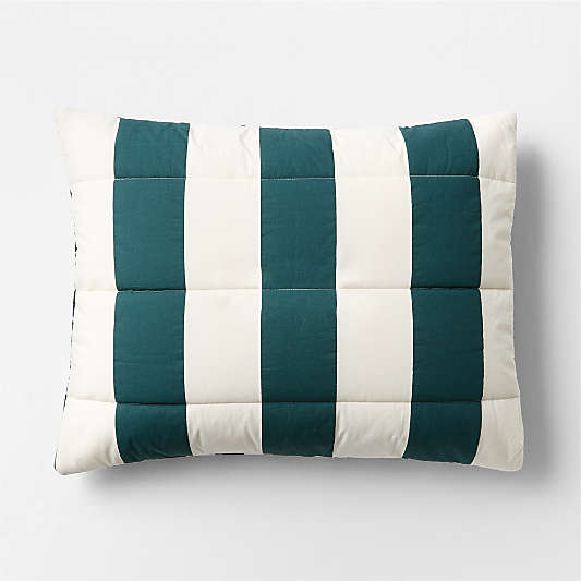 Match Point Deep Jade Stripe Reversible Organic Cotton Kids Pillow Sham by Venus Williams