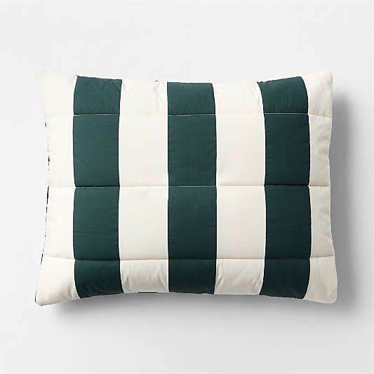 Match Point Deep Jade Stripe Reversible Organic Cotton Kids Pillow Sham by Venus Williams