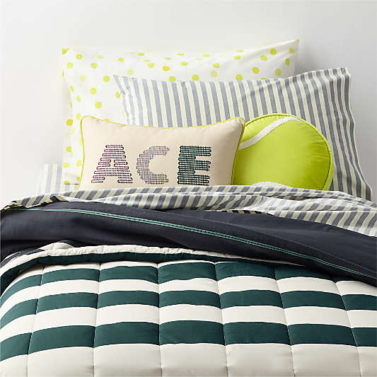 Match Point Deep Jade Stripe Reversible Organic Cotton Kids Quilt by Venus Williams