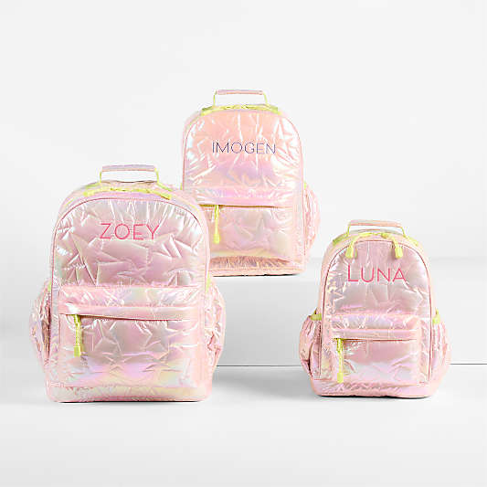 Pink Metallic Star Small Kids Backpack with Side Pockets