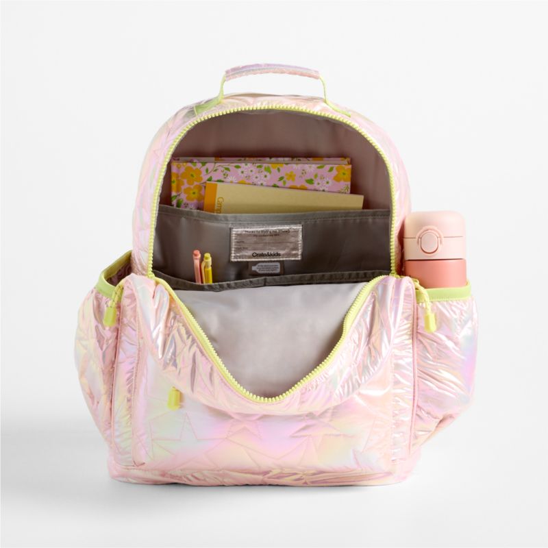 Pink Metallic Star Large Kids Backpack with Side Pockets - image 7 of 10