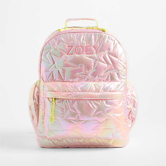 Pink Metallic Star Large Kids Backpack with Side Pockets