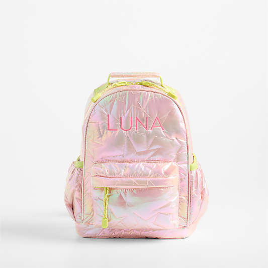 Pink Metallic Star Small Kids Backpack with Side Pockets