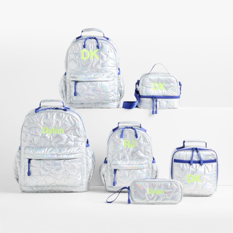 Silver Metallic Star Medium Kids Backpack with Side Pockets - image 1 of 10