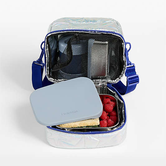 Silver Metallic Star Dual Compartment Soft Insulated Kids Lunch Box