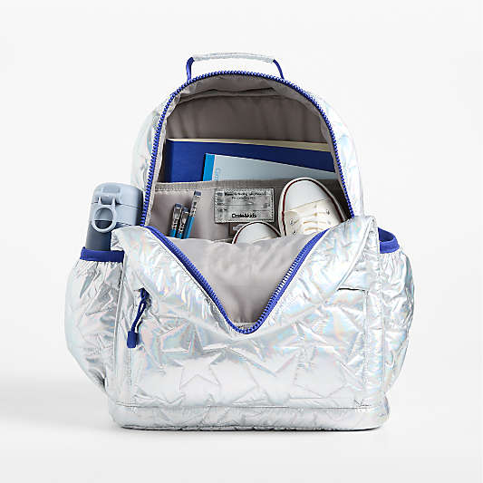 Silver Metallic Star Large Kids Backpack with Side Pockets