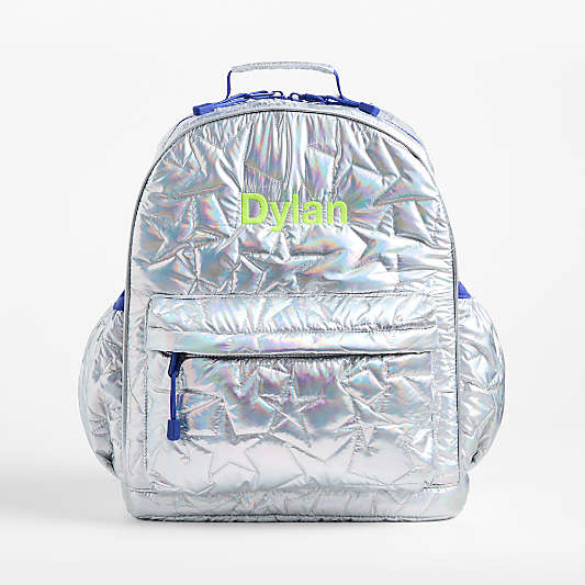 Silver Metallic Star Large Kids Backpack with Side Pockets
