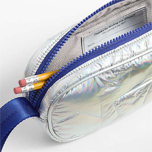 Silver Metallic Star Soft Kids Pencil Case