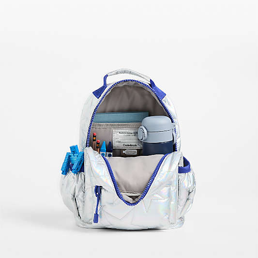 Silver Metallic Star Small Kids Backpack with Side Pockets