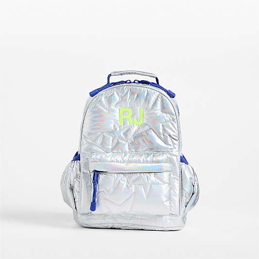 Silver Metallic Star Small Kids Backpack with Side Pockets