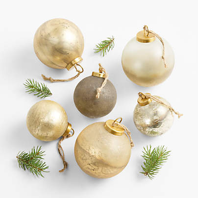 Textured Metallic Glass Ball Christmas Ornaments, Boxed Set of 6