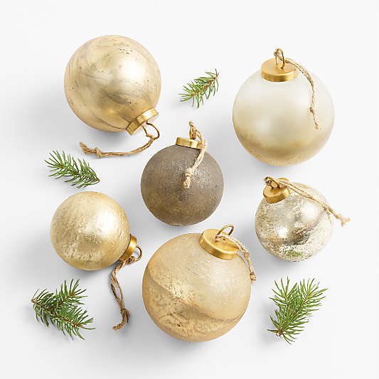 Textured Metallic Glass Ball Christmas Ornaments, Boxed Set of 6