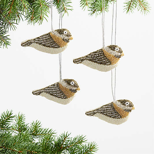 Metallic Beaded Bird Christmas Tree Ornament Set of 4