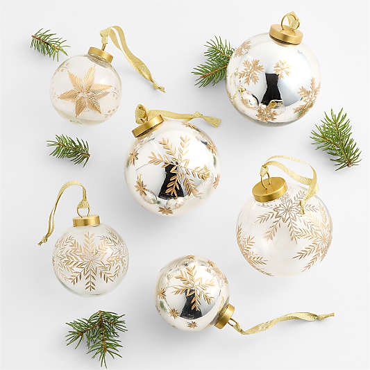 Metallic and Clear Glass Snowflake Christmas Tree Ornaments, Boxed Set of 6
