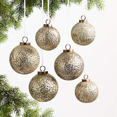 Metallic Gold Glass Christmas Tree Ornaments Set of 6