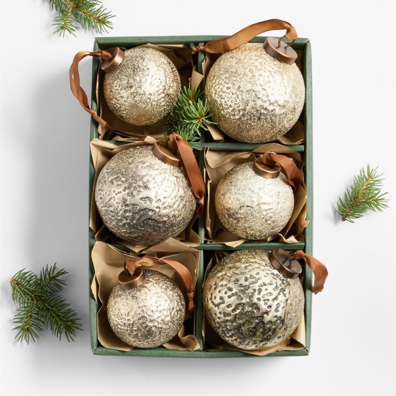 Metallic Gold Glass Christmas Tree Ornaments Set of 6 - image 1 of 2