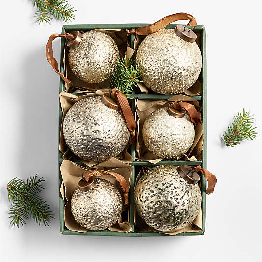 Metallic Gold Glass Christmas Tree Ornaments Set of 6