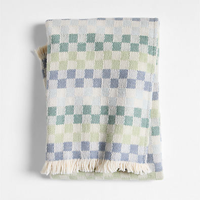 View Multi Checker Cool Jacquard Woven Organic Cotton Baby Stroller Blanket details