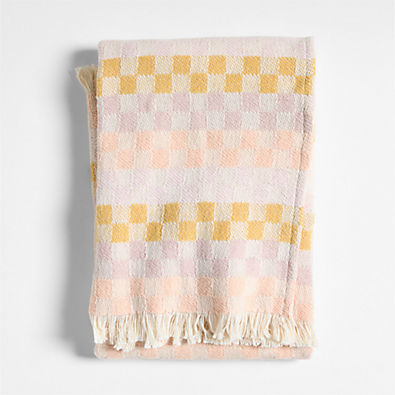 View Multi Checker Warm Jacquard Woven Organic Cotton Baby Stroller Blanket details