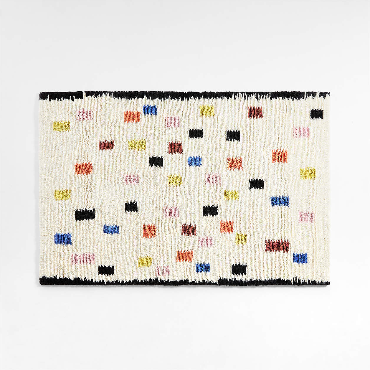 Multi Scattered Checks Washable Wool Shag Rug