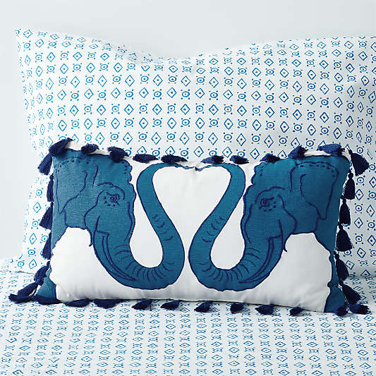 Munnar Blue Embroidered Elephant Kids Throw Pillow by John Robshaw