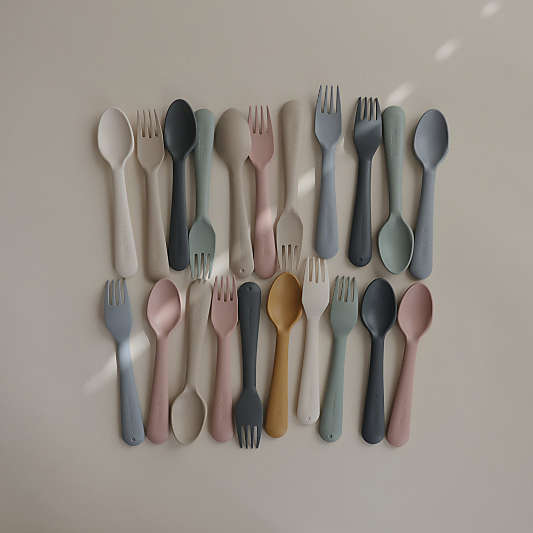 Mushie Ivory Plastic Fork & Spoon Set