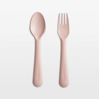 Mushie Blush Plastic Fork & Spoon Set