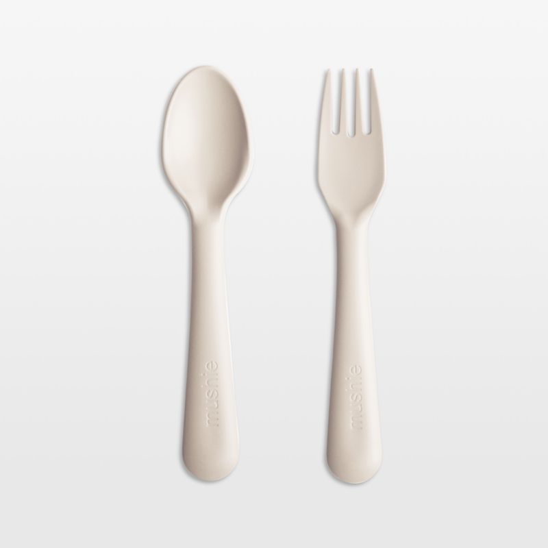 Mushie Ivory Plastic Fork & Spoon Set - image 0 of 5